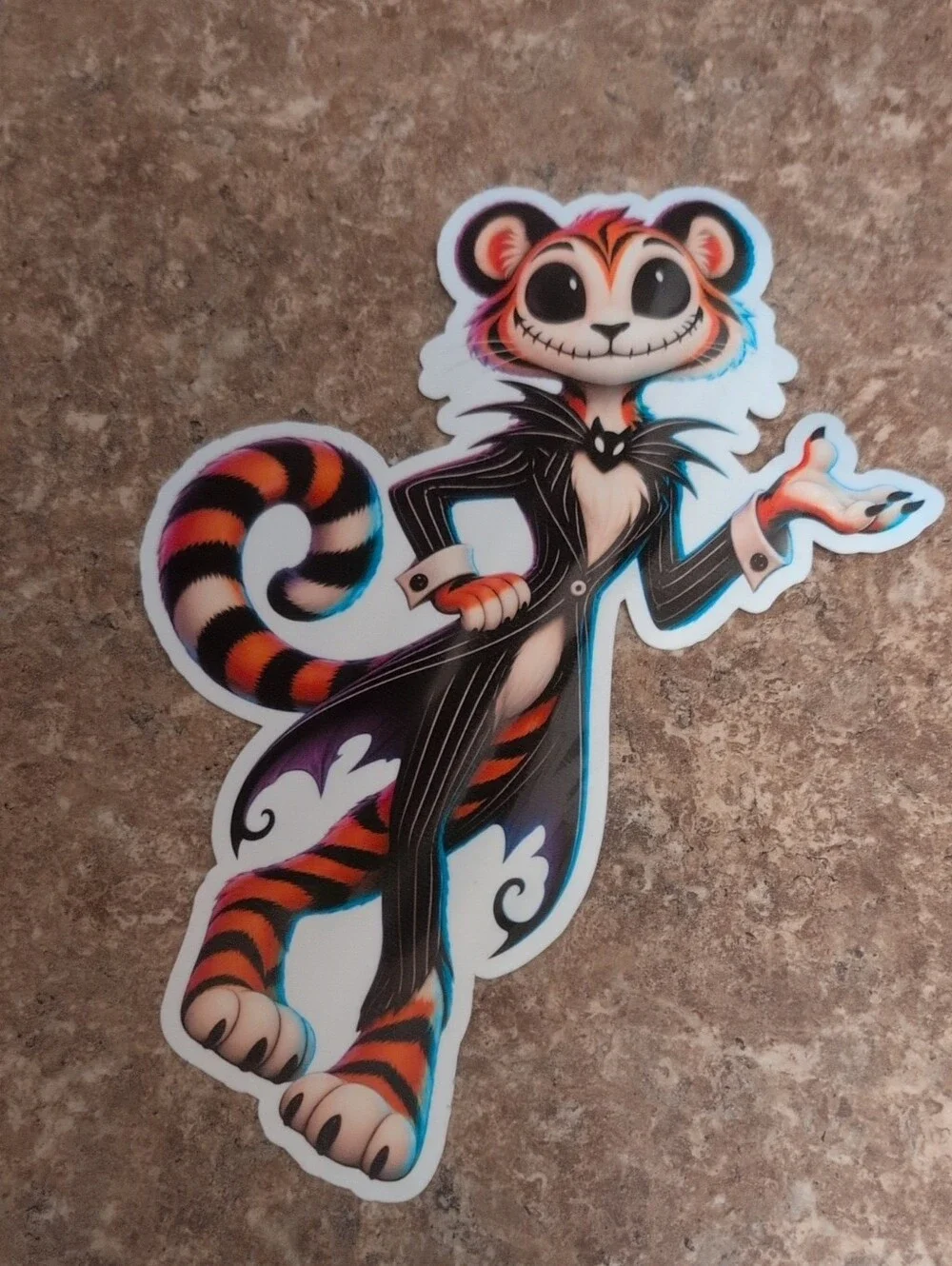 Striped Tiger Character Sticker - Orange Black Purple - Party Decor